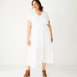 Women's Size 0X Sonoma White V-Neck Short Sleeve Maxi Dress